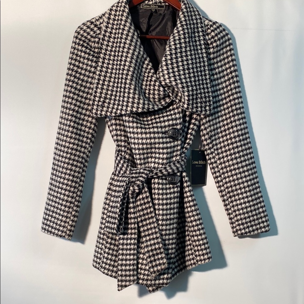 Love Stitch Black and White Pea Coat Wrap Style